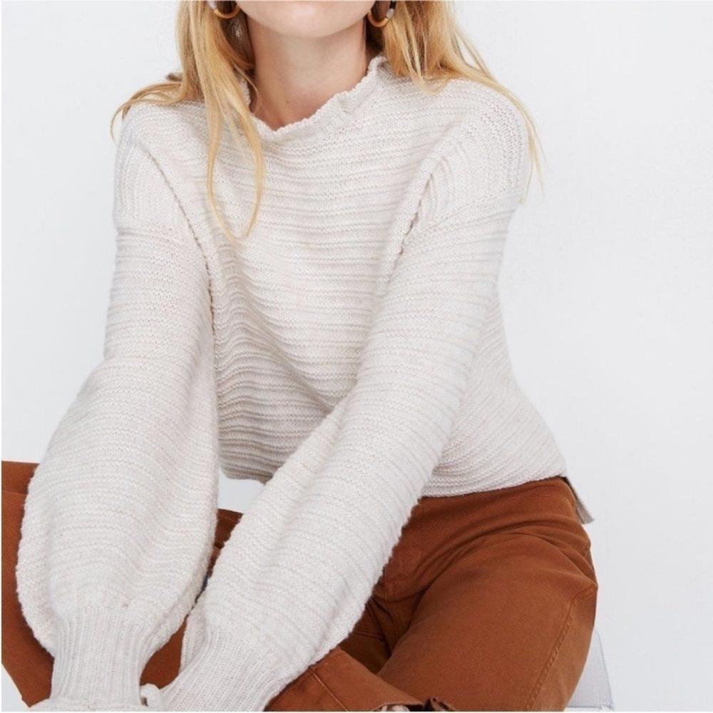 Madewell Women’s Ruffle-Neck Pullover Sweater in Cotton-Merino Yarn Size S - Picture 2 of 6